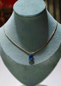 18K Pure Gold Diamond Design Blue Stone Necklace