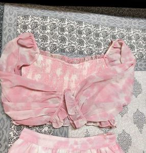 AND Women Pink Tie &amp; Dye Top Skirt Co-ord Set