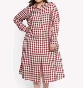 Red Cream-coloured Checked Kurta
