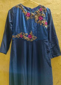 Stunning Navy Blue Embroidered Maxi Dress