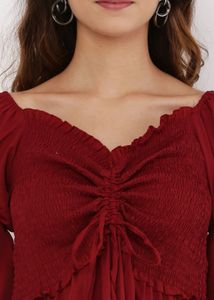 Burgundy Ruffled Mini Dress