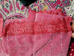 Elegant Pink Sequin Saree