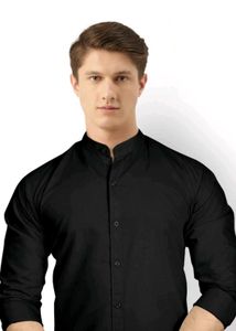 Black Mandarin Collar Shirt