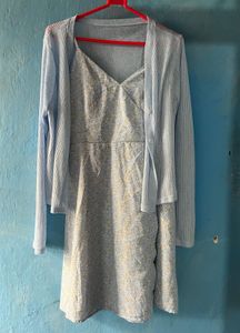 Light Blue Floral Dress With Spaghetti Strap
