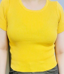 Bright Yellow Ribbed Knit Top