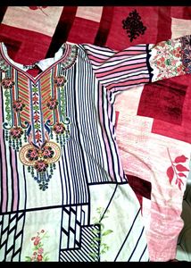 Striped &amp; Floral Print Kurti