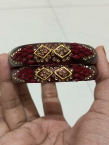 Burgundy &amp; Gold Beaded Bangle Set
