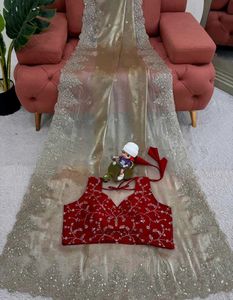 Brand New Sequins Soft Silk Saree (Unstitched BP)