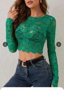 Stylecast Green Lace Long Sleeve Top
