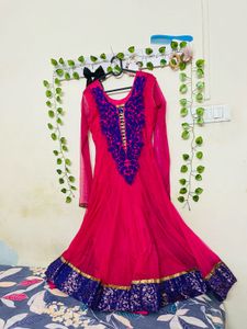 Pink &amp; Blue Embroidered Anarkali