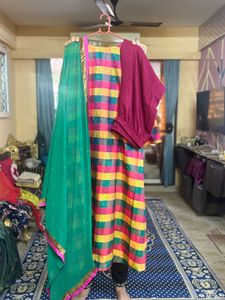 A-line Party Wear  Kurta Set With Zari Weaves