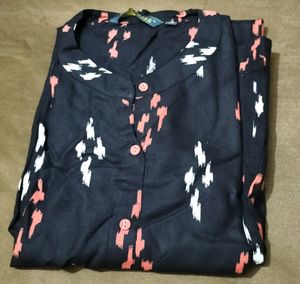 Black Ikkat Print Kurta