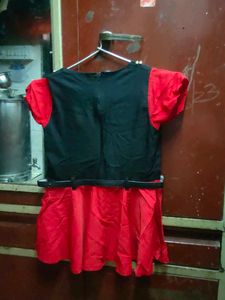 Red &amp; Black Pearl Embellished Belted Dress