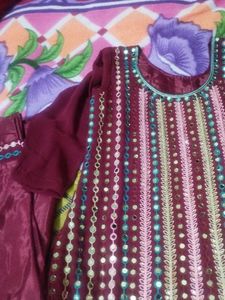 beautiful festive mirror work suit