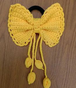 Crochet Bow Hair Tie - Handmade Yellow Accessory
