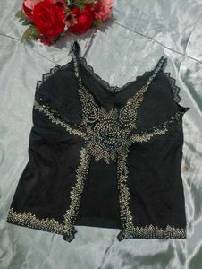 Black Rainbow 🌈 Rhinestone Trim Cami