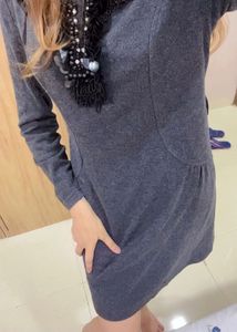 Gray Dress with Beaded Neckline - Size M