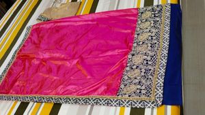 Pink And Blue Sari With Blouse