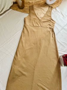 Tan Sleeveless Midi Dress