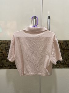 h&amp;m combo cropped collared top white and baby pink