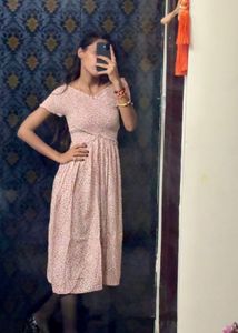 Cute Pink Print Midi Dress