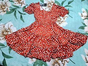 Shein Red &amp; White Print Tiered Mini Dress