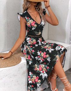 Imported Floral Backless Up-down Dress