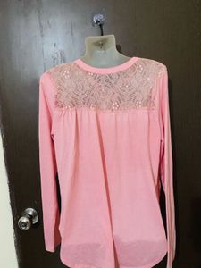 Pink Lace-Up Long Sleeve Top