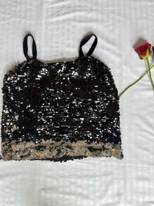 Black &amp; Silver Reversible Sequin Party Top -Size S