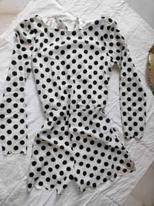 White And Black Polka Dots Playsuit