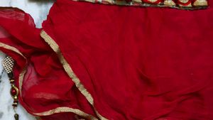 Red saree with stitched blouse