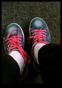 Denim Sneakers with Pink Laces