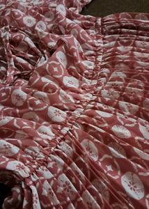 Patterned Off-Shoulder Pleated Dress