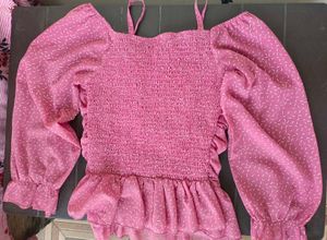 Pink Polka Dot Ruched Top