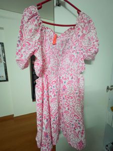 Pink Paisley Cutout Mini Dress