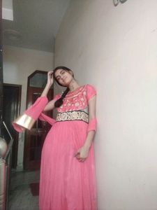 Ethnic gown pink with embroidery
