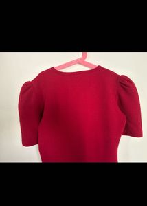 Red Puff Sleeve V-Neck Top