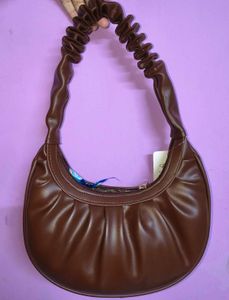 Brown Ruched Handle Bag