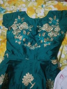 Elegant Green &amp; Gold Embroidered Dress