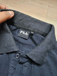 FILA Black Polo Shirt With Embroidery Work On Logo