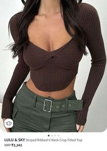 Ribbed Brown Crop Top  (Newme)