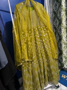 Embroidered Chartreuse Indian Dress