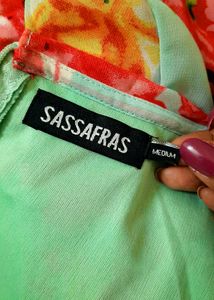 Sassafras Sea Green &amp; Red Floral Print A Line Dres