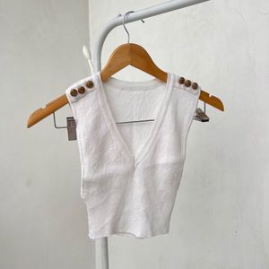 White Knit Vest with Button Detail