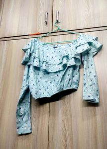 Y2k Floral Print Off-Shoulder Crop Top Ruffle