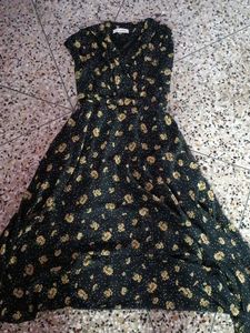 Fit And Flare One Piece Black,, Sunflower Printed