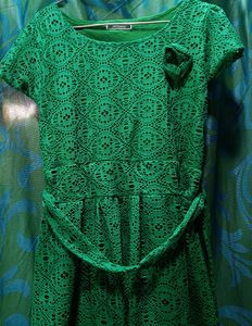 Round Neck green Knee Length Dress