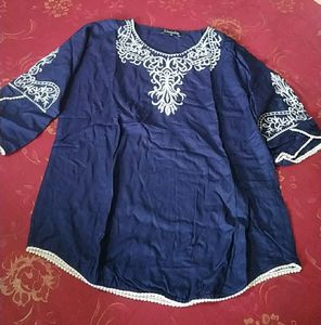 Navy Embroidered Tunic Top