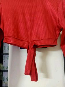 TOKYO TALKIES Red Tie Front Crop Top
