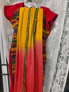 Handcrafted Mirror Work Churidar – Red &amp; Multi